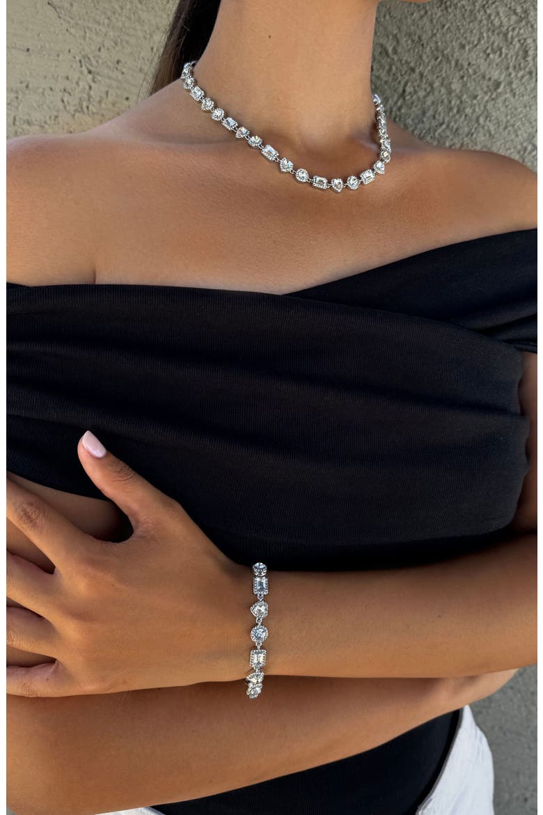 Crystal Halo Station Necklace, Alternate, color, SILVER