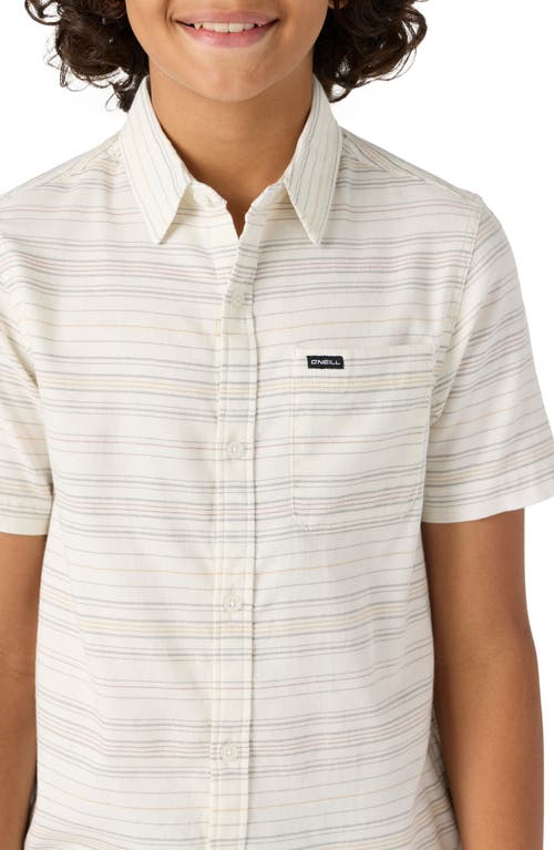 O'neill Kids' Seafaring Stripe Short Sleeve Stretch Cotton Button-up Shirt In Natural