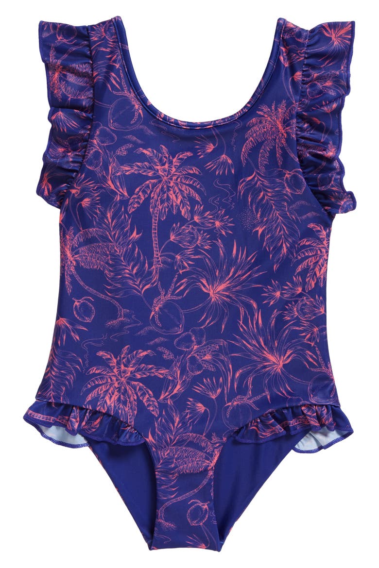 Kids' Palms Ruffle One-Piece Swimsuit, Main, color, BLUE
