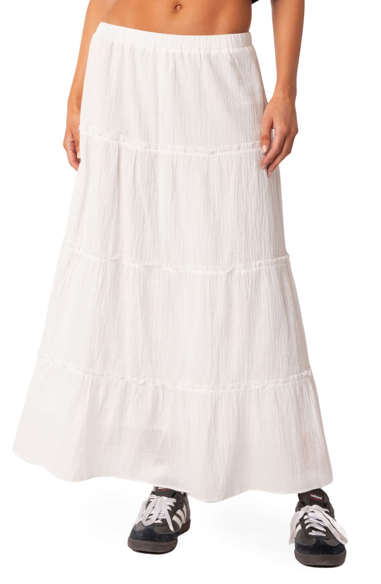 EDIKTED Tiered Cotton Skirt, Main, color,