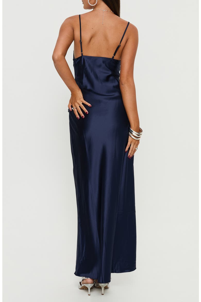 Madelene Lace Trim Satin Gown, Alternate, color, NAVY