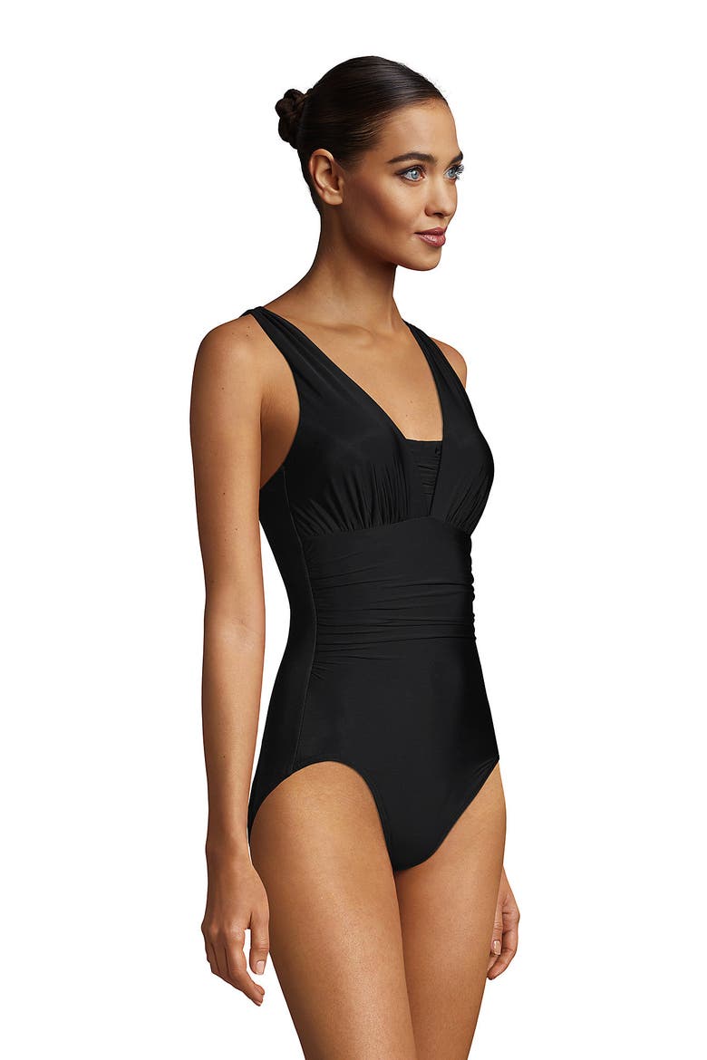 Mastectomy Slender Grecian Tummy Control Chlorine Resistant One Piece Swimsuit, Alternate, color, Black