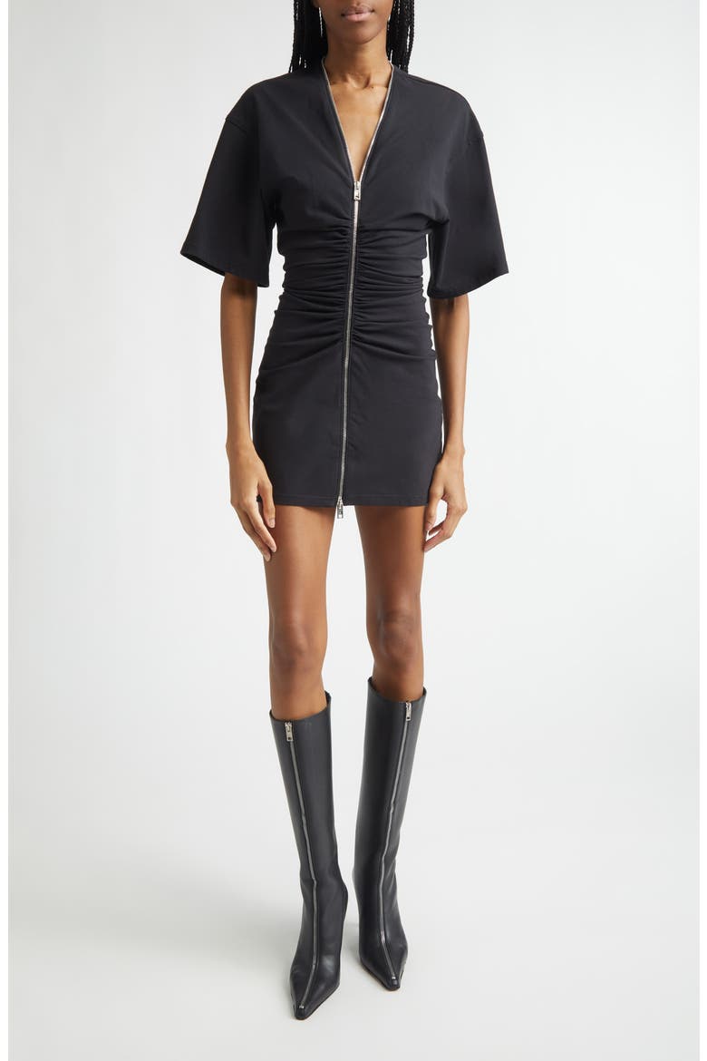 Ruched Zip Knit Minidress, Main, color, BLACK