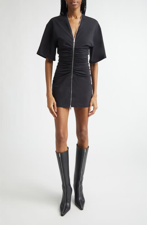 Ruched Zip Knit Minidress