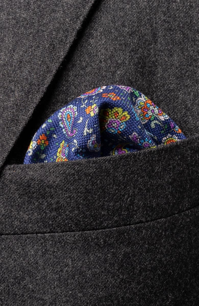 Eton Reversible Floral & Paisley Cotton Pocket Square, Alternate, color, 
