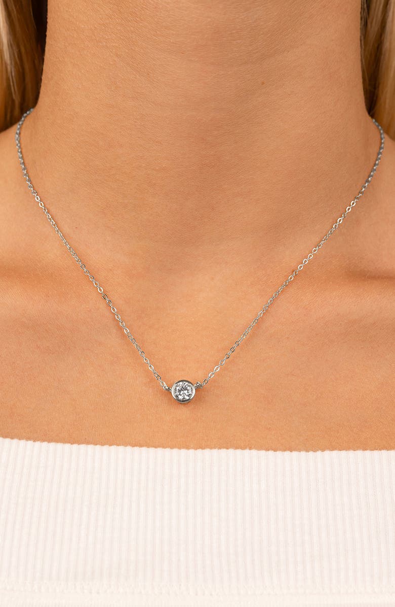 Sterling Forever Round Cubic Zirconia Pendant Necklace, Alternate, color, Silver