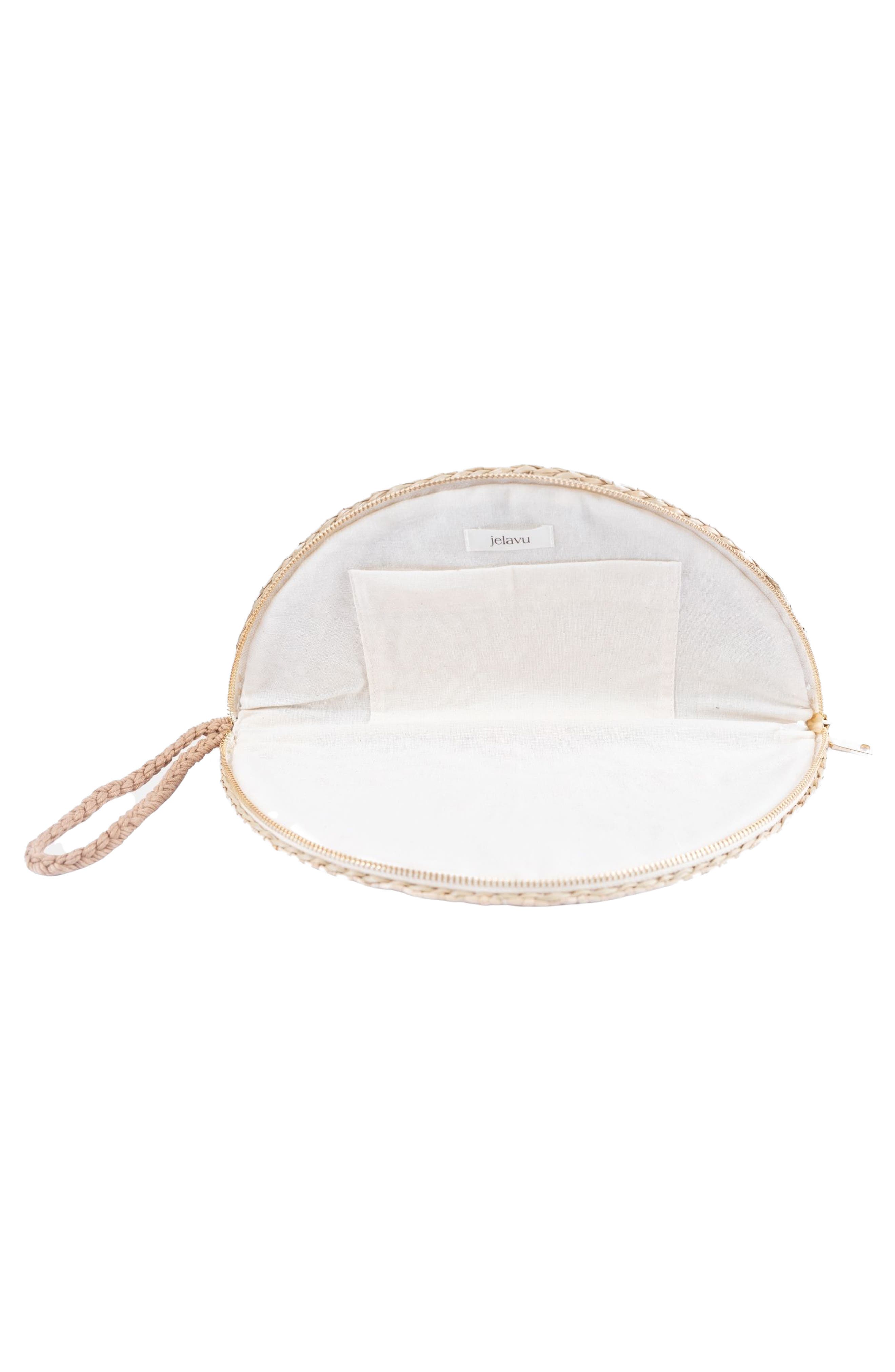 Jelavu Capri Fruit Handwoven Rattan Half Moon Wristlet, Alternate, color, Orange