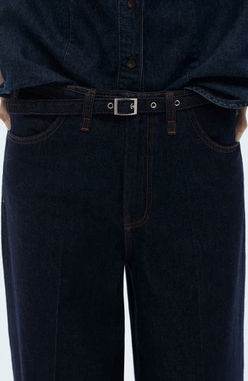 Shop Mango Belted Mid Rise Wide Leg Jeans In Open Blue