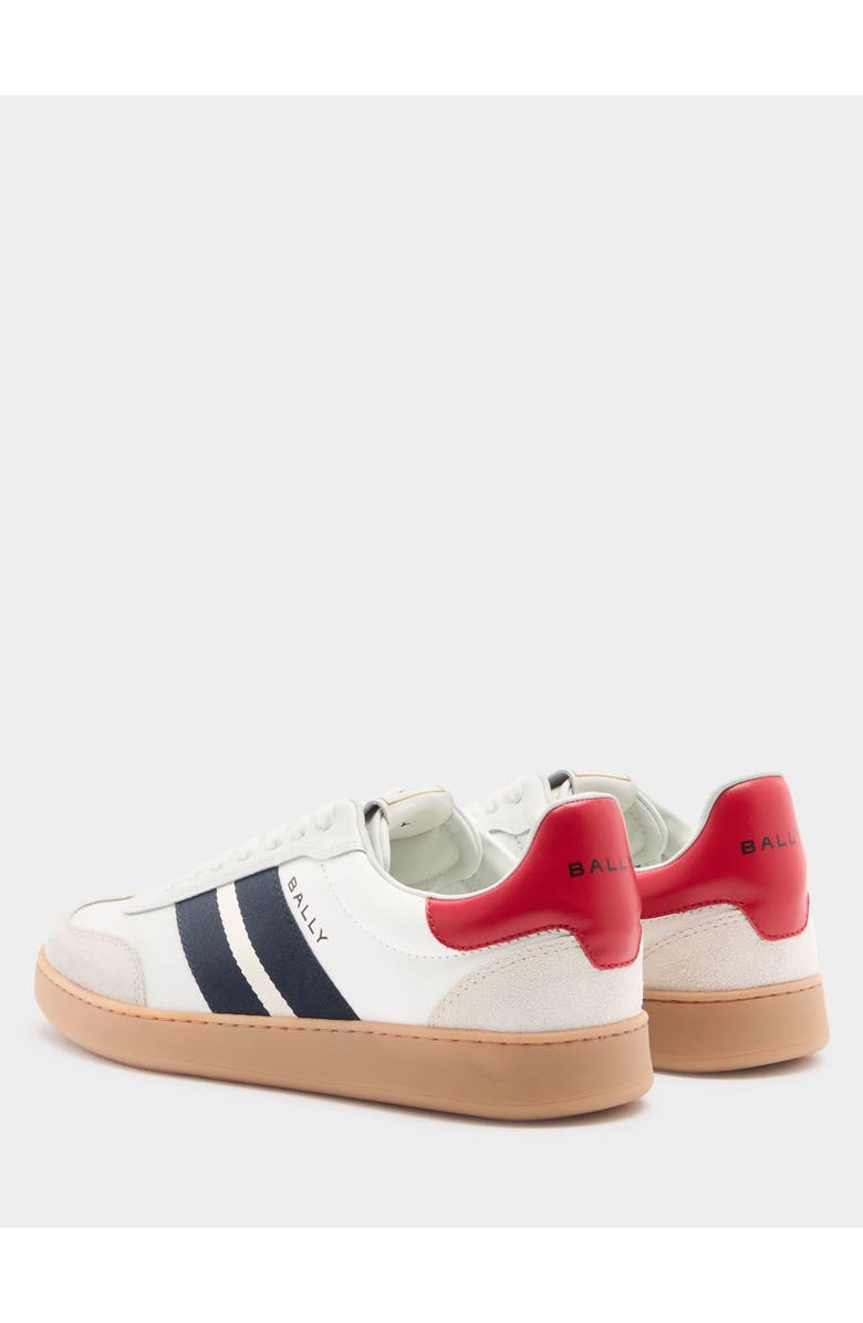 Bally Retro Crest Sneaker in Plain Leather, Alternate, color, White/Swiss Red