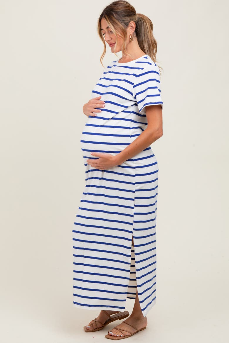 Striped Side Slit Maxi Dress, Alternate, color, Royal Blue