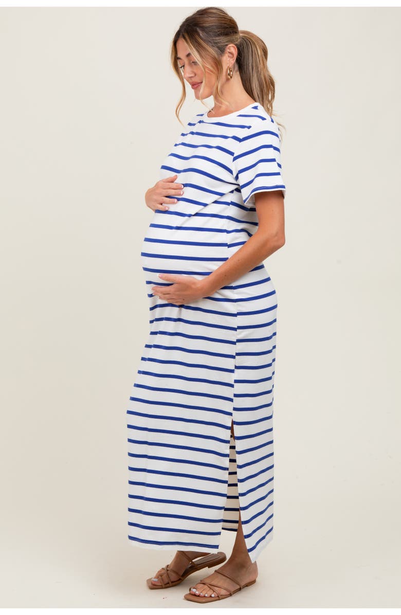 PinkBlush Striped Side Slit Maxi Dress, Alternate, color, Royal Blue
