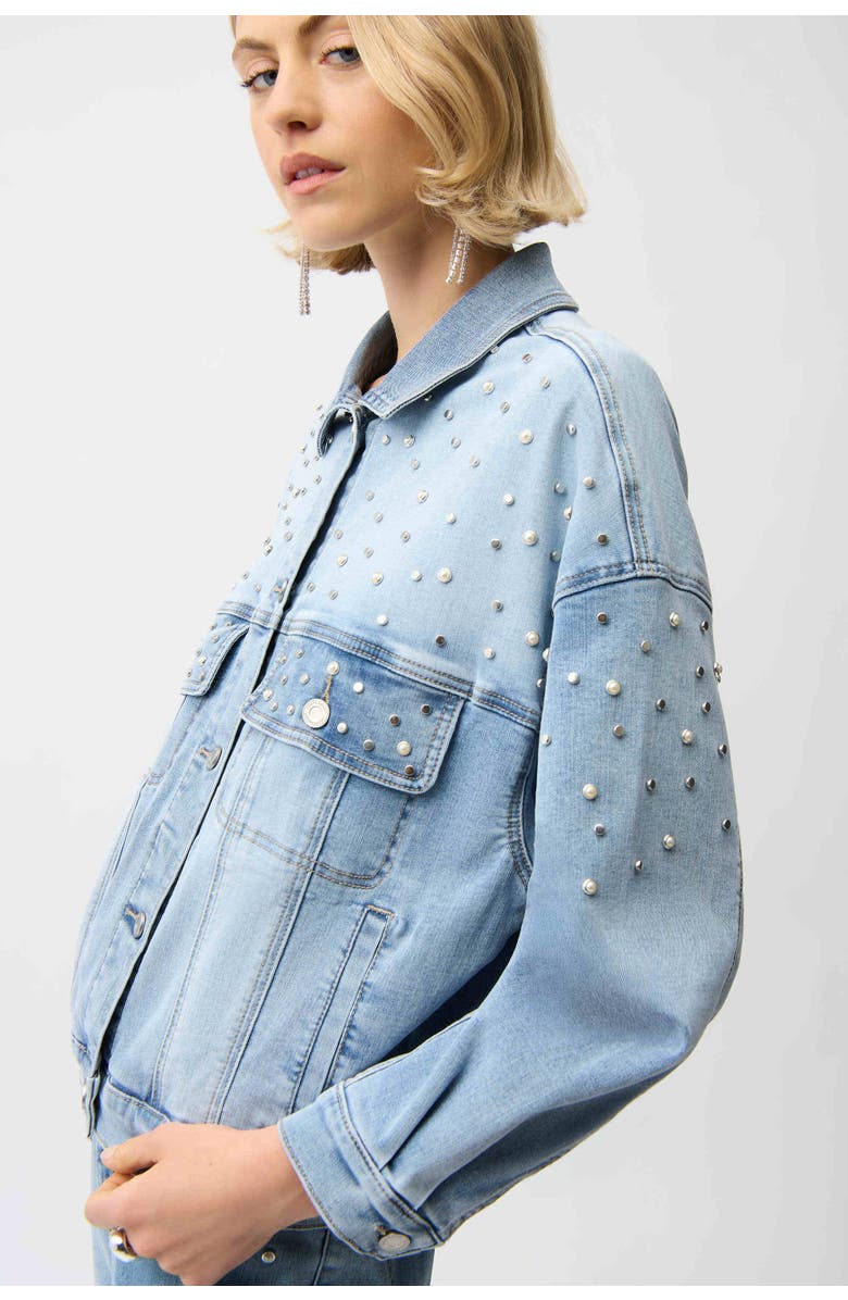 JOSEPH RIBKOFF Denim Oversized Jacket With Pearls and Studs, Alternate, color, Light Blue Denim
