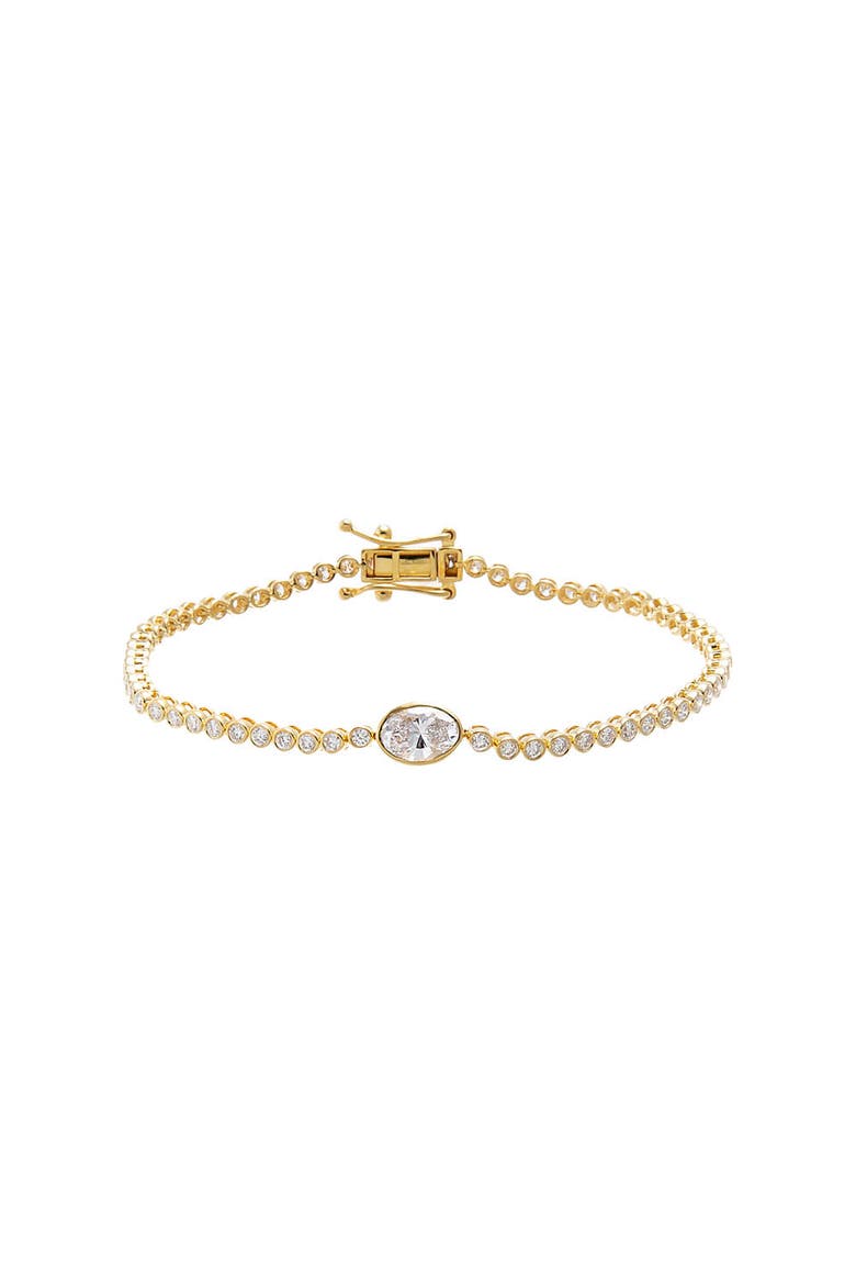 Lab Grown Diamond Bezel Oval Accent Tennis Bracelet, Main, color, Gold