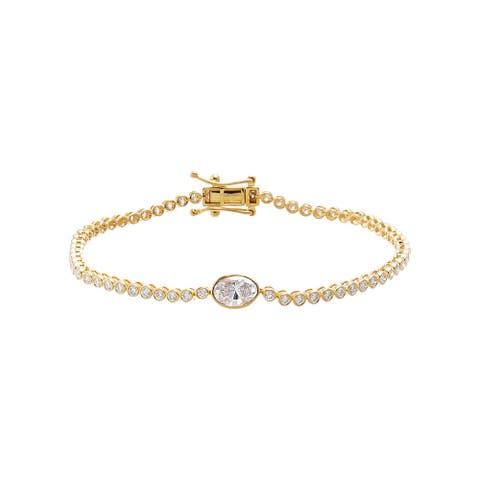 Lab Grown Diamond Bezel Oval Accent Tennis Bracelet