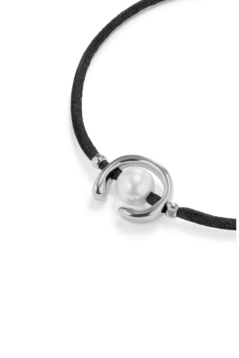 Black Cord Pearl Bracelet, Alternate, color, Silver