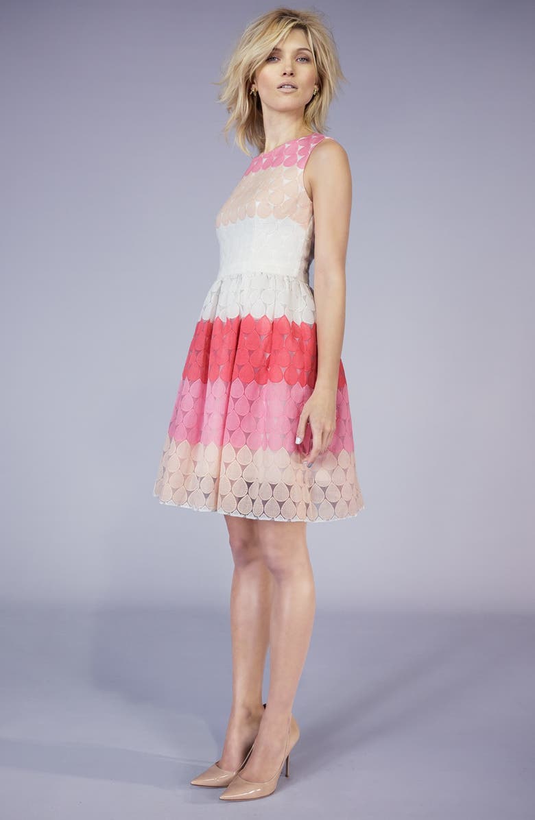 Betsey Johnson Stripe Embroidered Fit & Flare Dress, Alternate, color, 