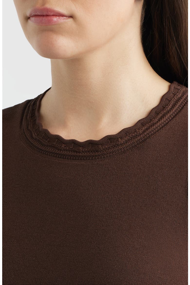 Scallop Trim Sleeveless Sweater, Alternate, color, DARK CHOCOLATE
