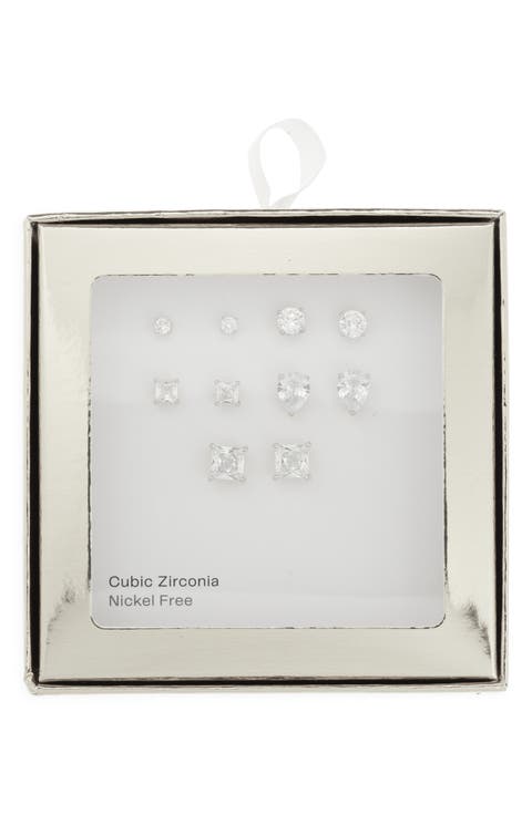 Set of 5 Cubic Zirconia Stud Earrings
