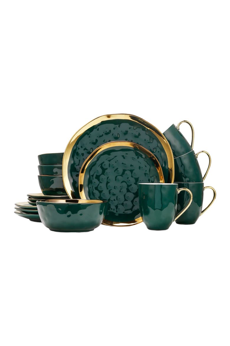 Florian Porcelain 16-Piece Dinnerware Set, Main, color, Green