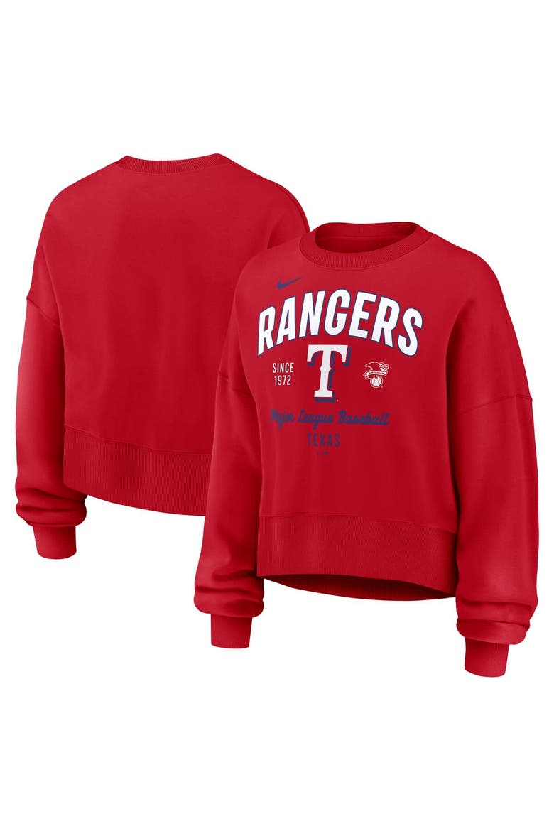 Women's Nike Red Texas Rangers Oversized High Hip Pullover Sweatshirt, Main, color, Red