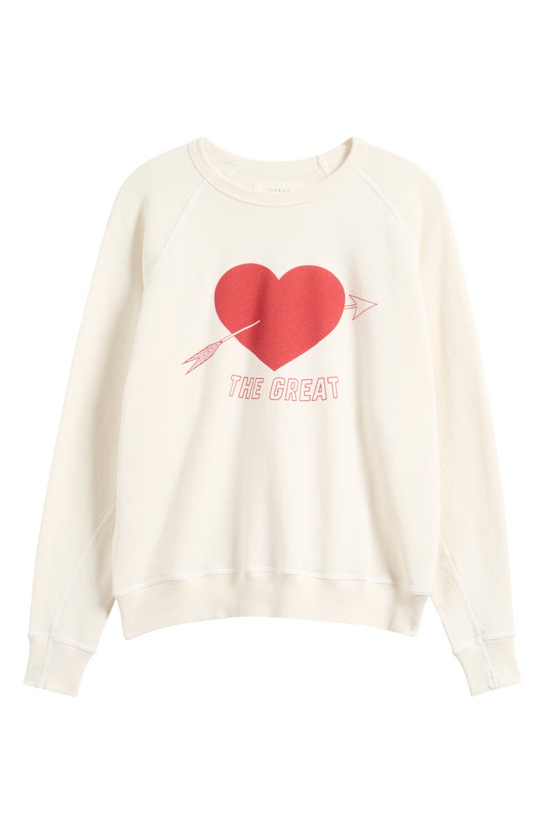 THE GREAT. The College Heart Graphic Sweatshirt, Main, color, Washed White W/ Red