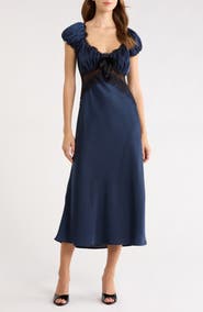 WAYF Mira Lace Trim Puff Sleeve Dress