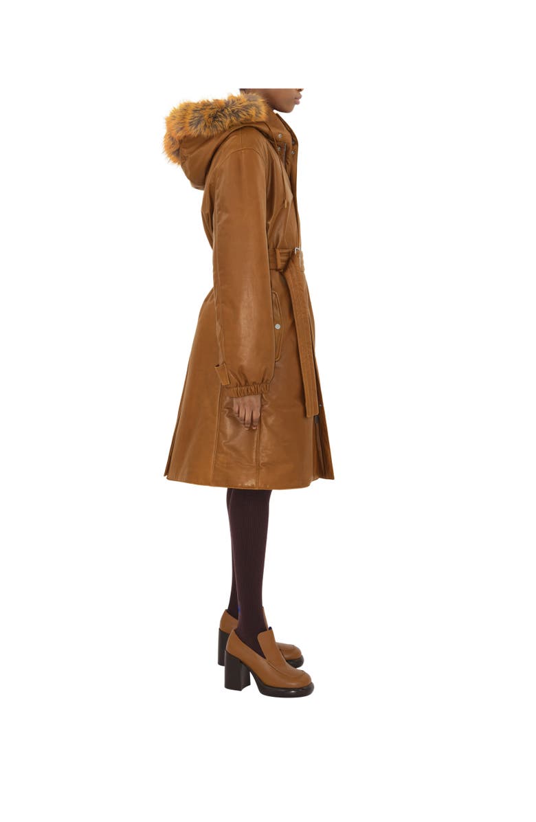 Burberry Faux Fur Trim Leather Parka, Alternate, color, 