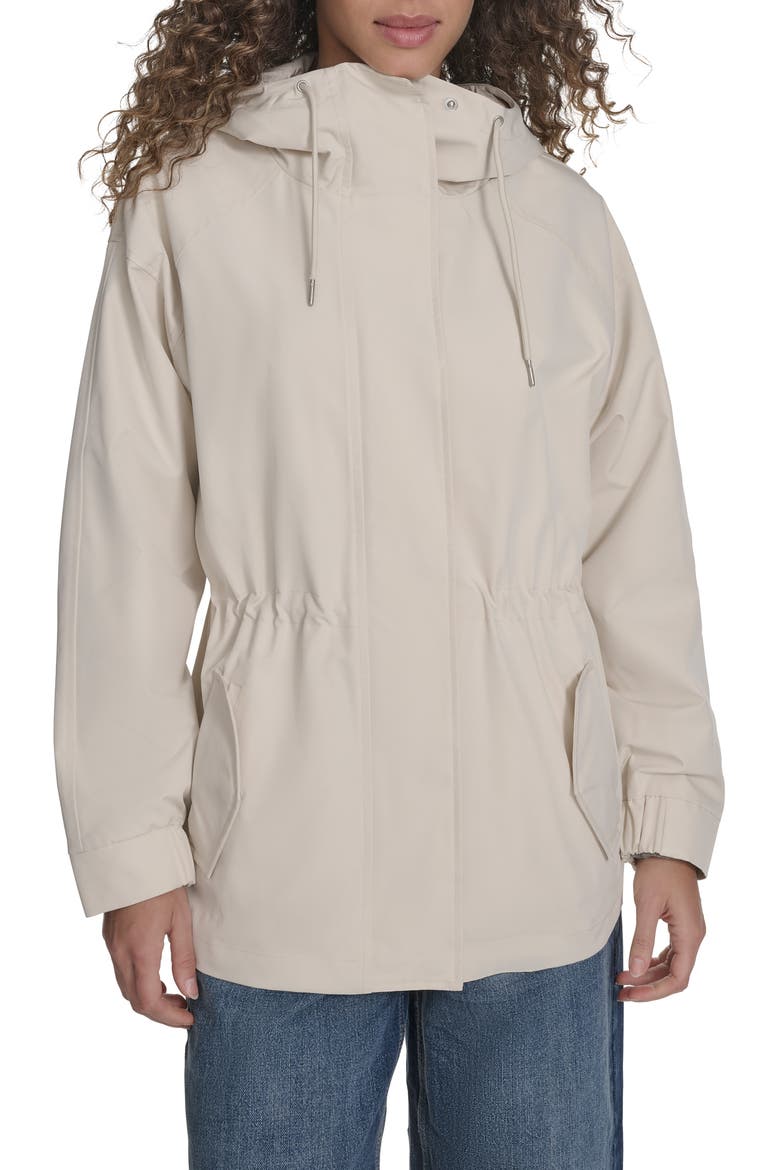 Hooded Water Resistant Jacket, Main, color, ALMOND MILK