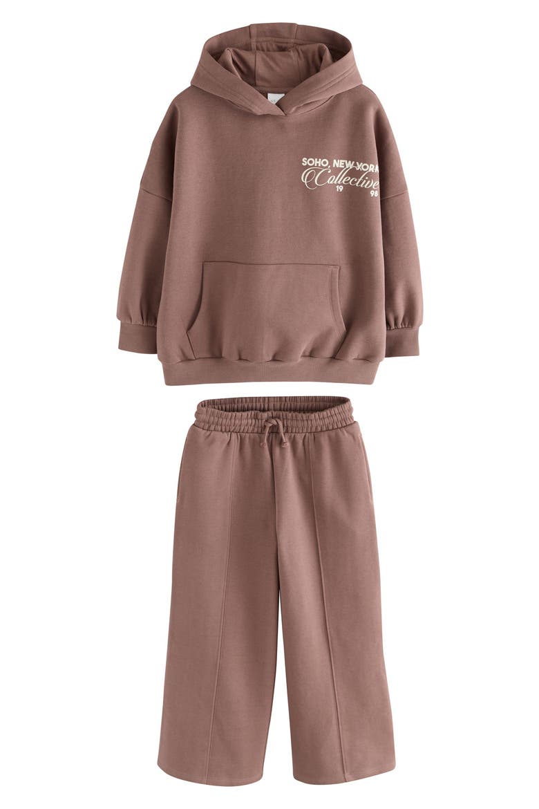 Kids' Sporty Graphic Hoodie & Sweatpants Set, Main, color, BROWN