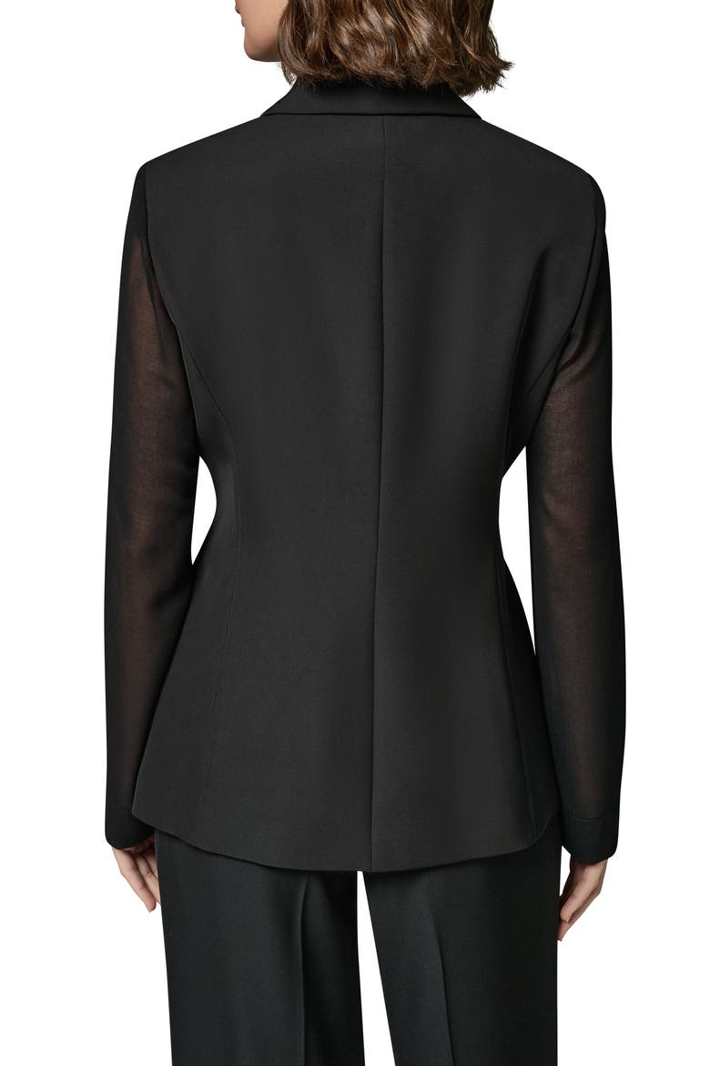 Double Breasted Blazer with Sheer Sleeves, Alternate, color, BLACK