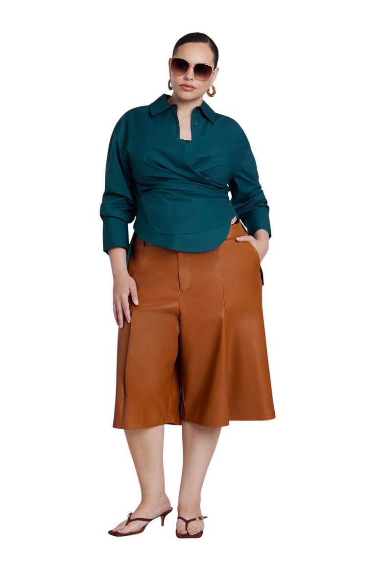 Poplin Collared Wrap Top, Alternate, color, DEEP TEAL