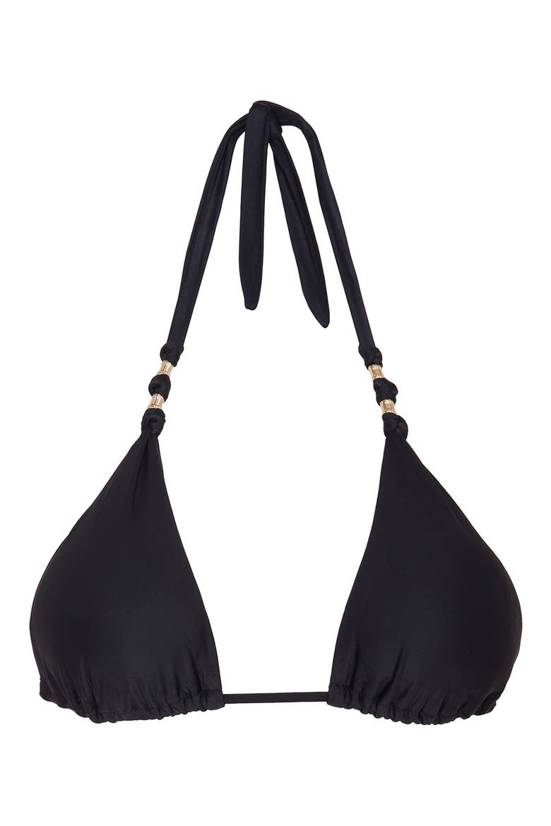 Paula Triangle Halter Swim Top, Alternate, color, BLACK