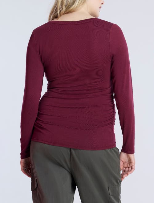 Motherhood Maternity V-neck Side-ruched Maternity Long Sleeve Tee In Zinfandel