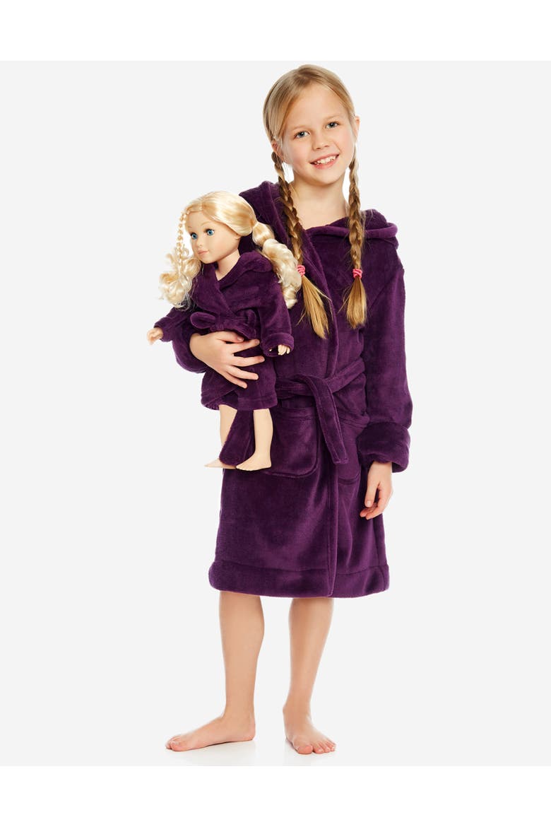 Girls Fleece Hooded Robe with Matching Doll Robe, Alternate, color, Purple