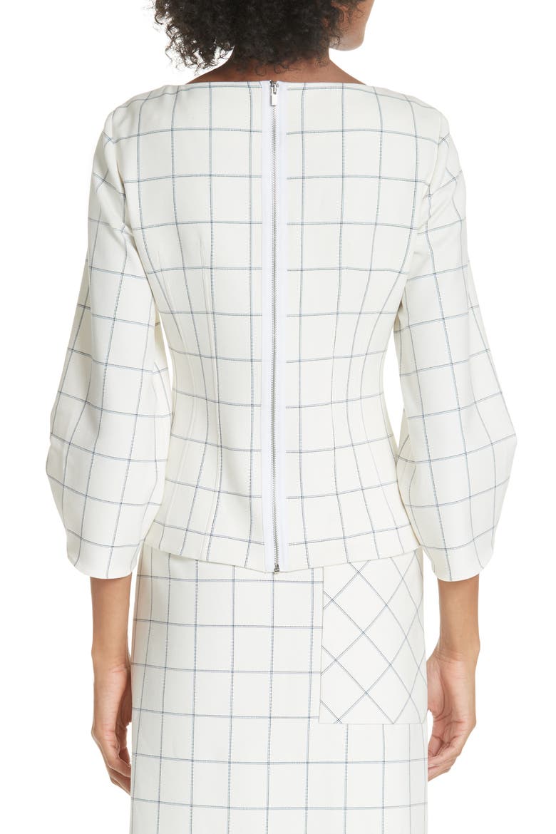Windowpane Plaid Ruched Cuff Top, Alternate, color, IVORY MULTI