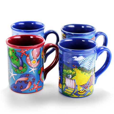 Beachcomber 4 Piece 16 Ounce Stoneware Mug Set