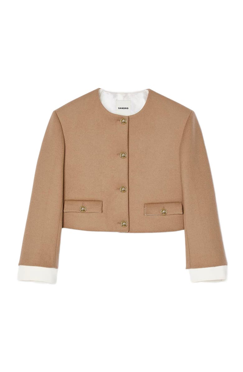 SANDRO Cropped wool-blend jacket, Alternate, color,