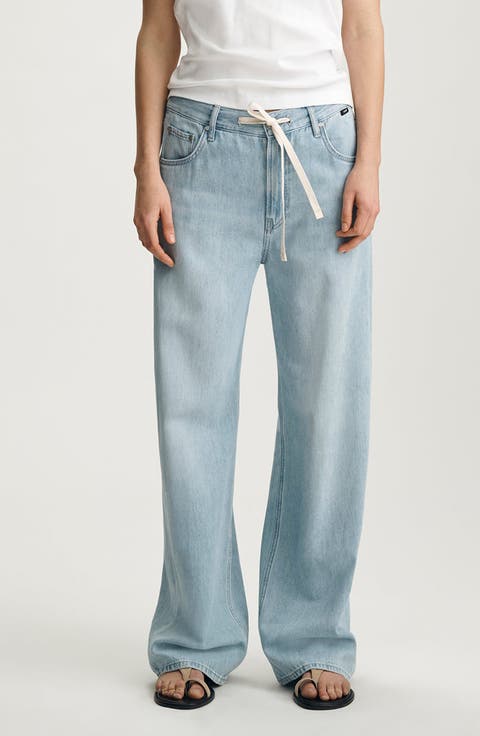 Nella Wide Leg Drawstring Jeans (Bleached Well Blue)