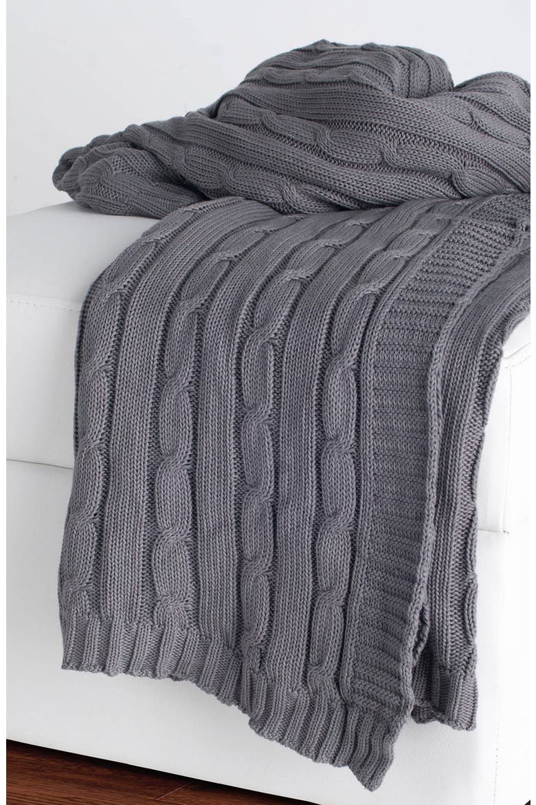 Cable Knit Cotton Throw, Main, color, LT GRAY
