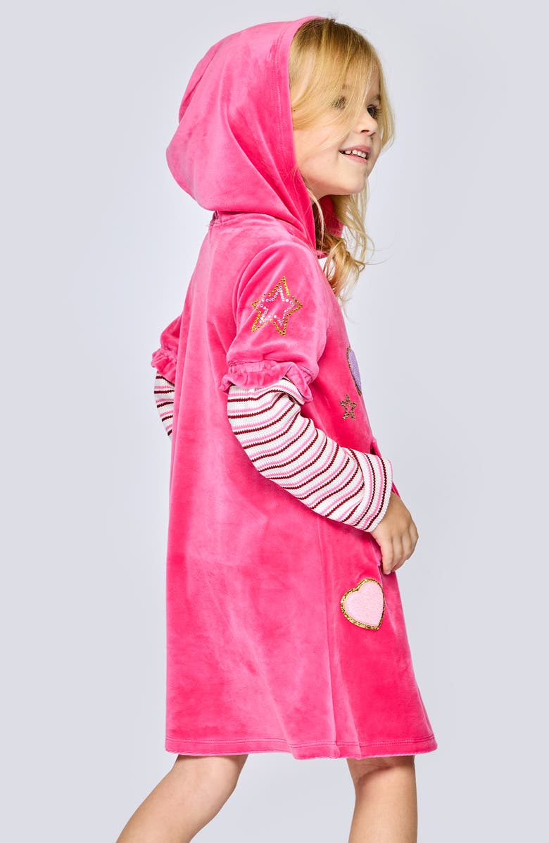 Truly Me Kids' Patchwork Hooded Velour Dress, Alternate, color, Hot Pink