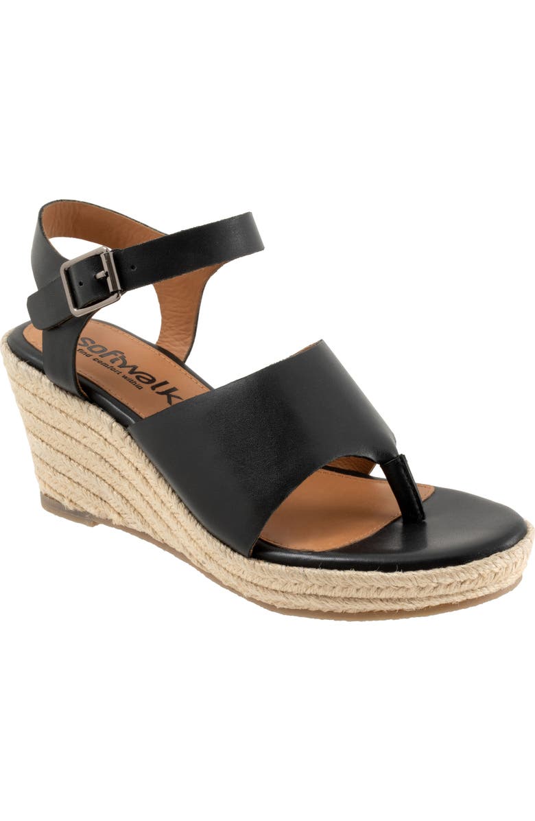 SoftWalk<sup>®</sup> Hilo Ankle Strap Espadrille Platform Wedge Sandal, Main, color, Black