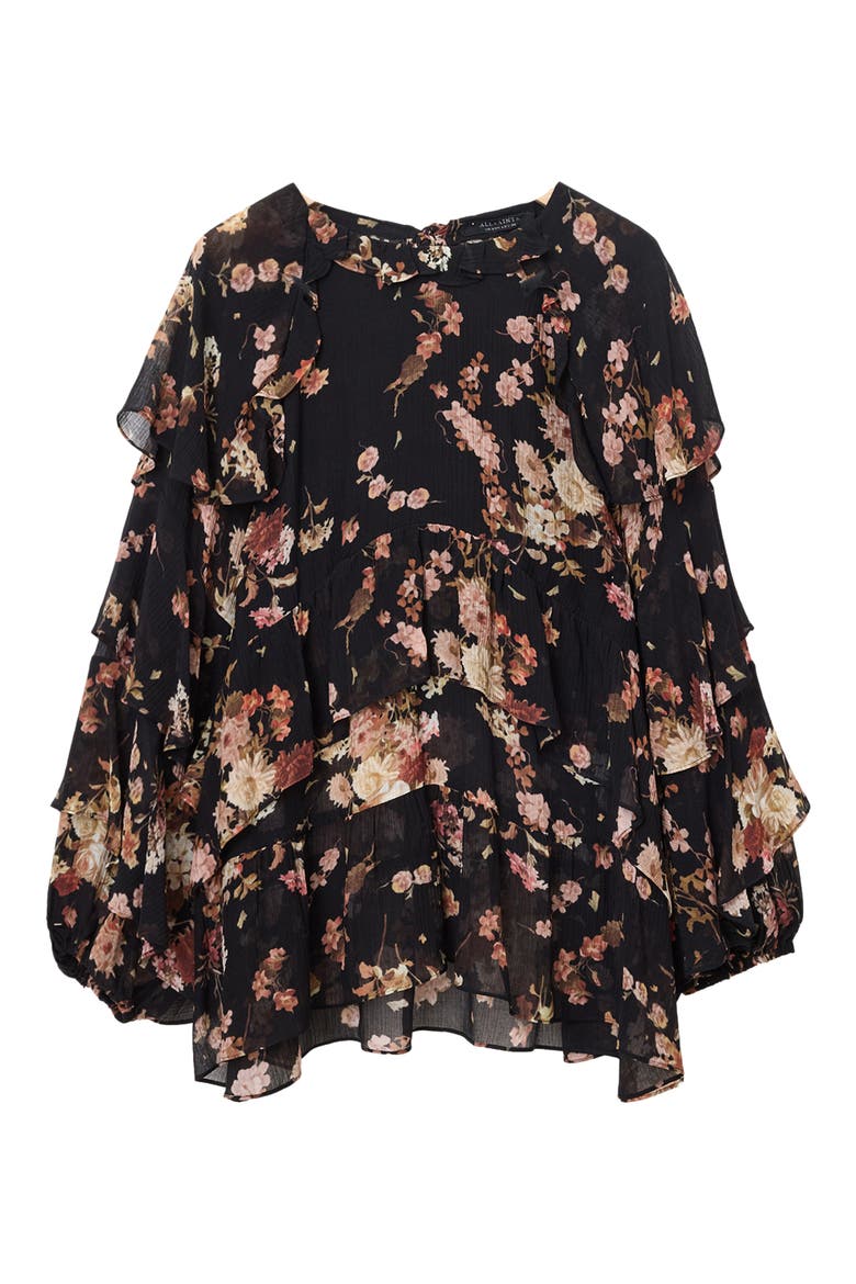 Lissie Floral Print Ruffle Top, Alternate, color, ARMADA BLACK