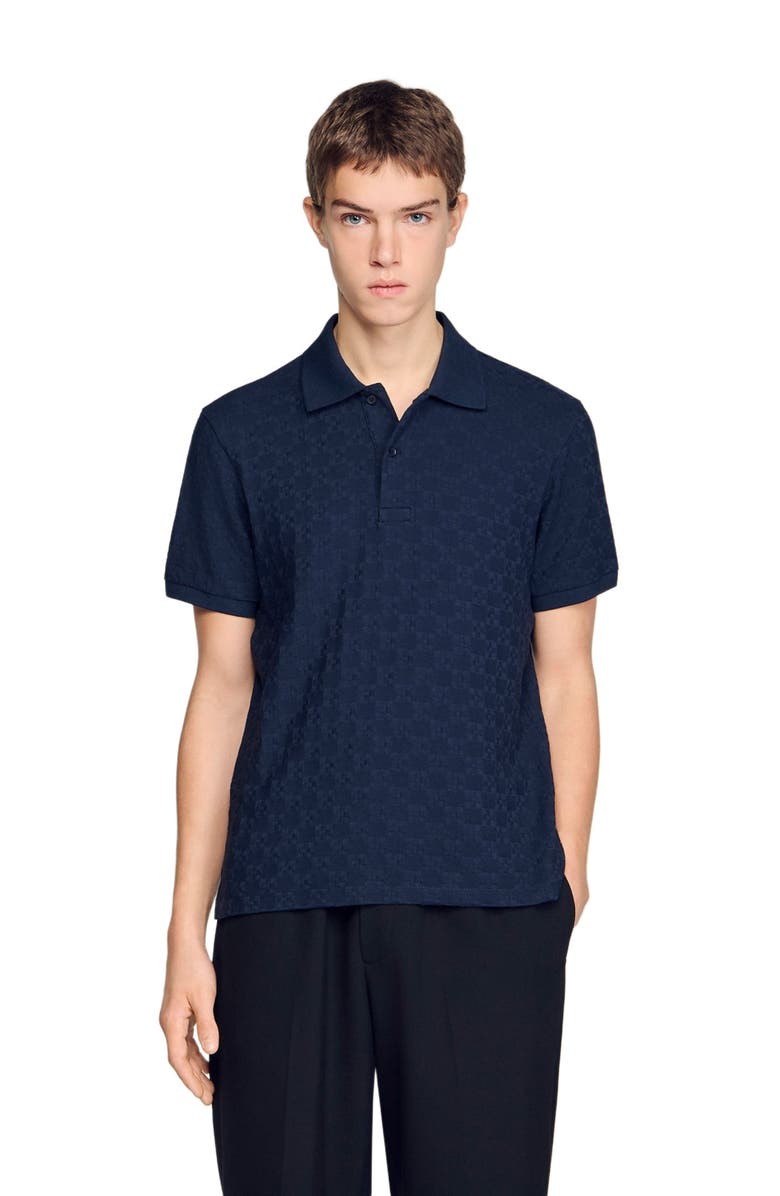 SANDRO Square Cross jacquard polo shirt, Main, color, Midnight Blue