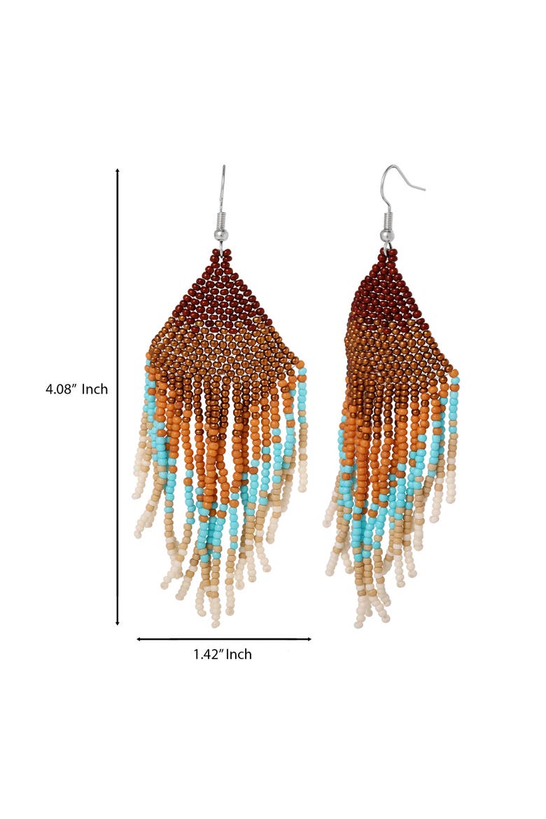 Beaded Fringe Earrings in Turquoise and Brown Ombre, Alternate, color, Turquoise/Brown