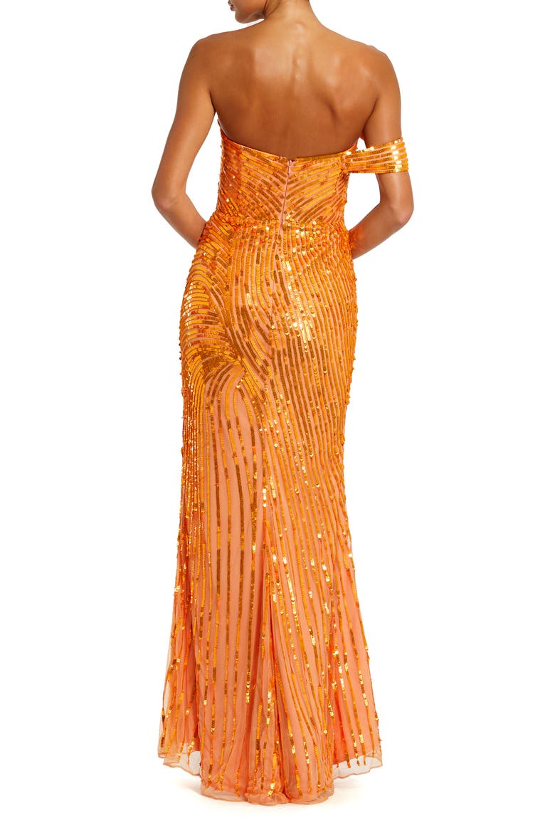 One Shoulder Mesh Sequin Gown With Slit, Alternate, color, ORANGE CRUSH