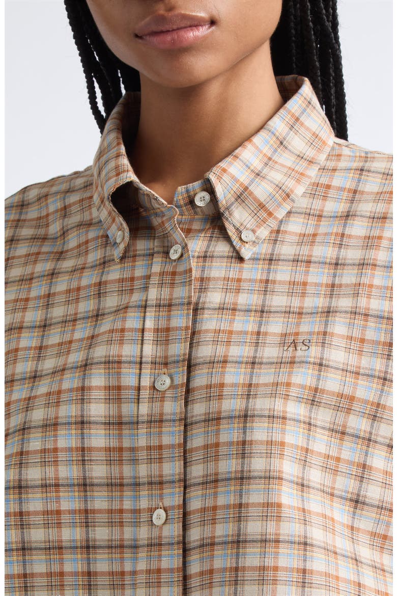 Sandrea Check Cotton & Linen Shirt, Alternate, color, BROWN/ GREY