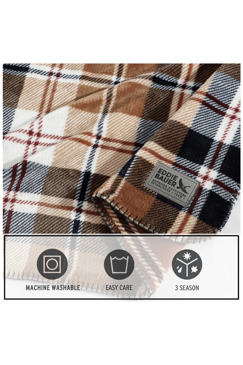 Trailhead Plaid Reversible Fleece Blanket, Alternate, color, DARK BEIGE