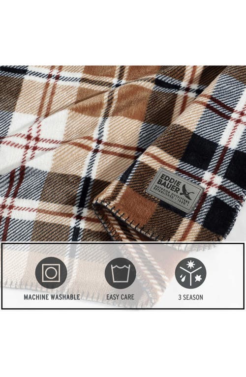 Eddie Bauer Trailhead Plaid Reversible Fleece Blanket In Dark Beige