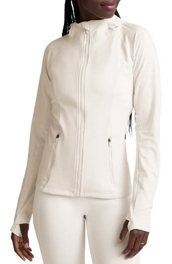 Beyond Yoga Pacer Performance Fleece Full Zip Jacket In White