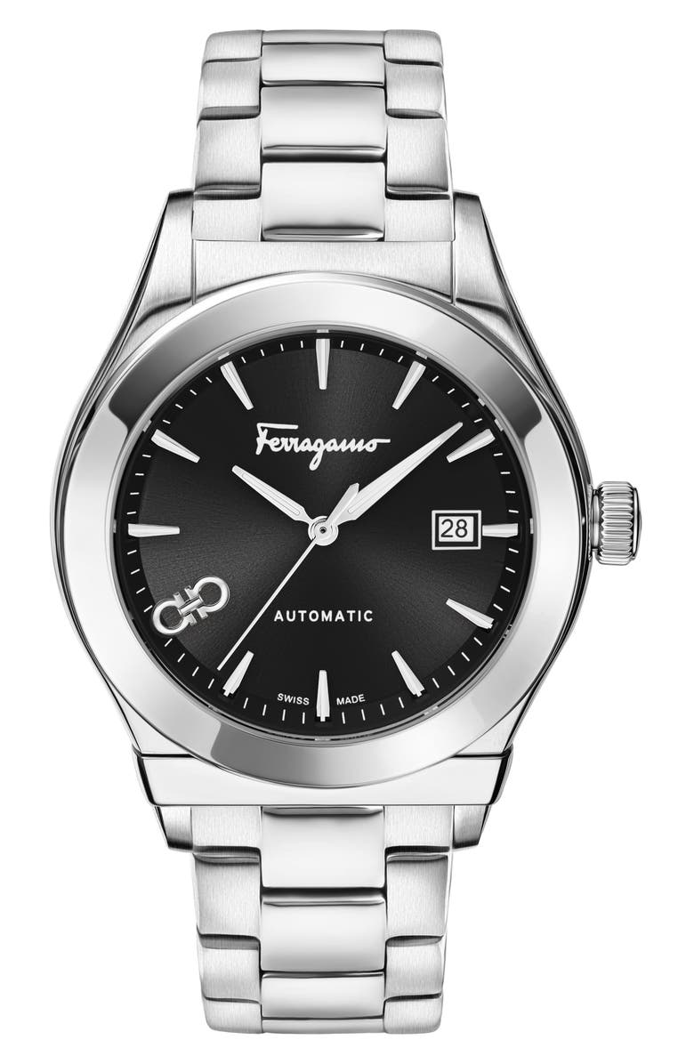 FERRAGAMO 1927 Automatic Bracelet Watch, 42mm, Main, color, Black/ Stainless Steel